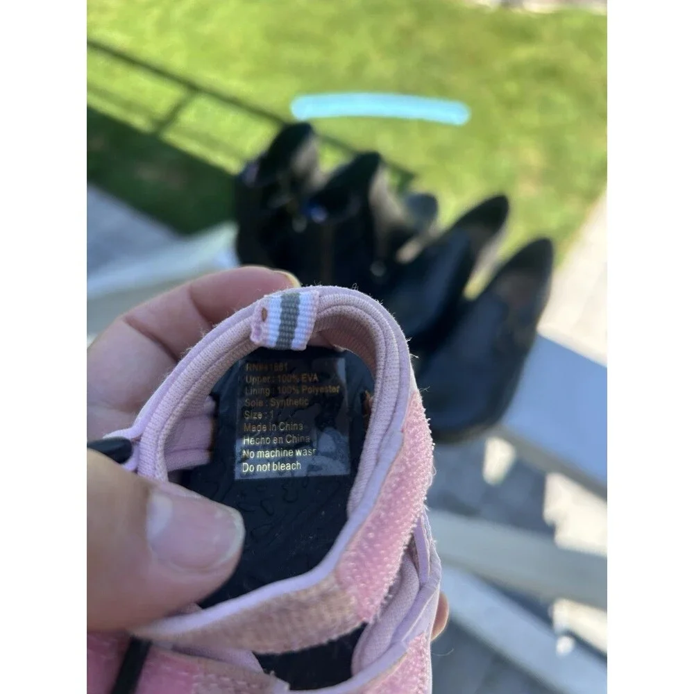 Girls Pink Black EVA Sandals Hook & Loop Adjustable Strap Casual Summer